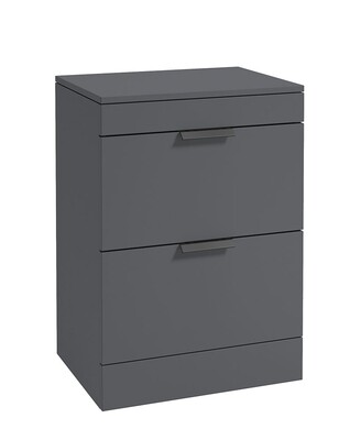 SONAS STOCKHOLM 60cm Floor Standing Two Drawer Matt Midnight Grey Countertop Vanity Unit - Matt Black Handle