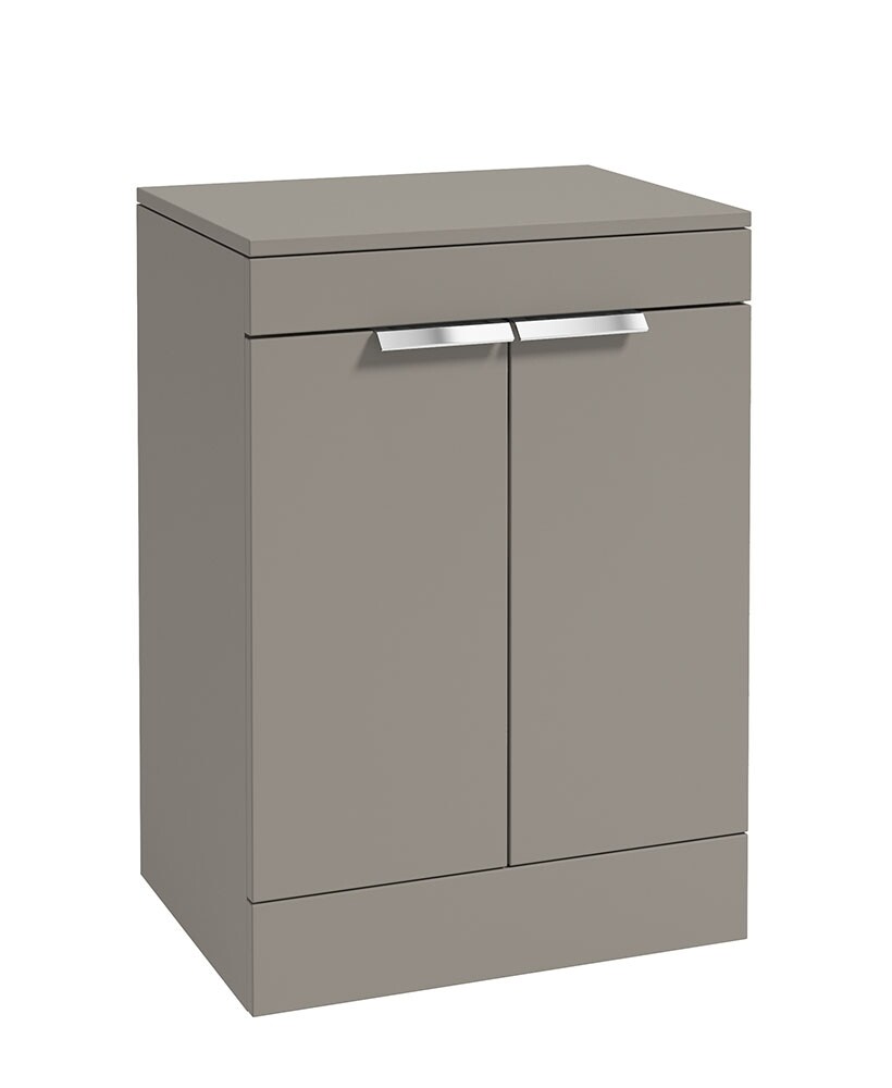 SONAS STOCKHOLM 60cm Floor Standing Two Door Matt Arctic Grey Countertop Vanity Unit - Brushed Chrome Handle