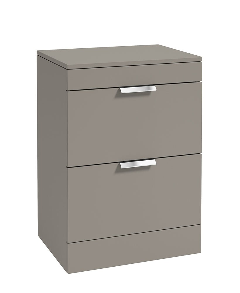SONAS STOCKHOLM 60cm Floor Standing Two Drawer Matt Cashmere Pink Countertop Vanity Unit - Brushed Chrome Handle