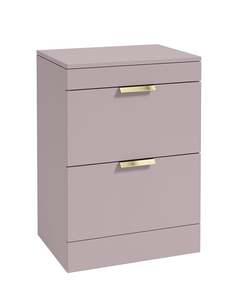 SONAS STOCKHOLM 60cm Floor Standing Two Drawer Matt Arctic Grey Countertop Vanity Unit - Brushed Gold Handle