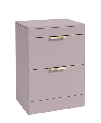 SONAS STOCKHOLM 60cm Floor Standing Two Drawer Matt Arctic Grey Countertop Vanity Unit - Brushed Gold Handle