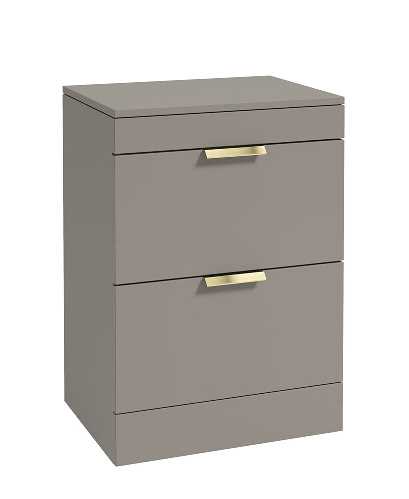 SONAS STOCKHOLM 60cm Floor Standing Two Drawer Matt Cashmere Pink Countertop Vanity Unit - Brushed Gold Handle