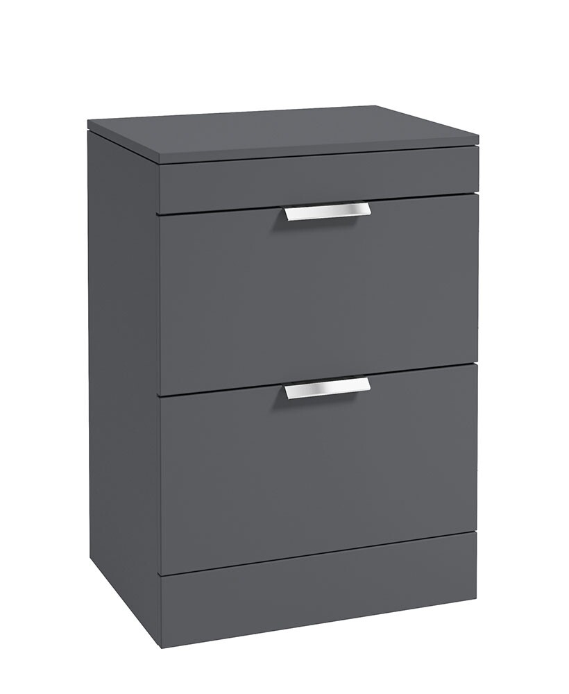 SONAS STOCKHOLM 60cm Floor Standing Two Drawer Matt Midnight Grey Countertop Vanity Unit - Brushed Chrome Handle