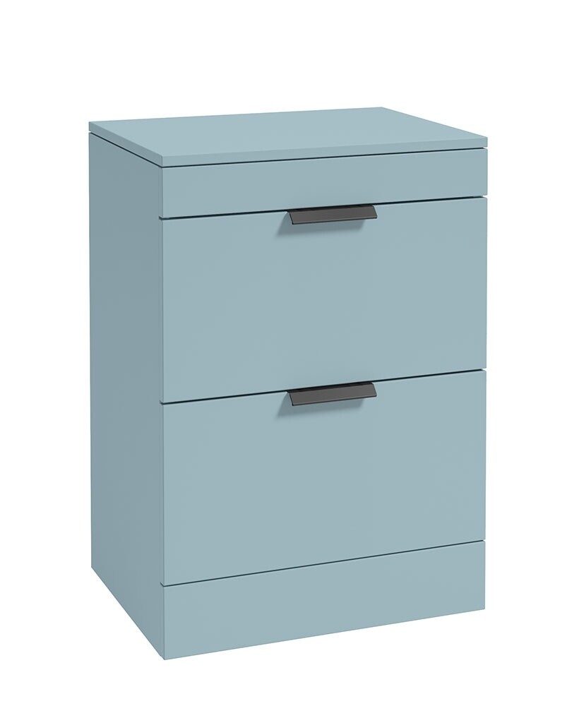 SONAS STOCKHOLM 60cm Floor Standing Two Drawer Matt Morning Sky Blue Countertop Vanity Unit - Matt Black Handle