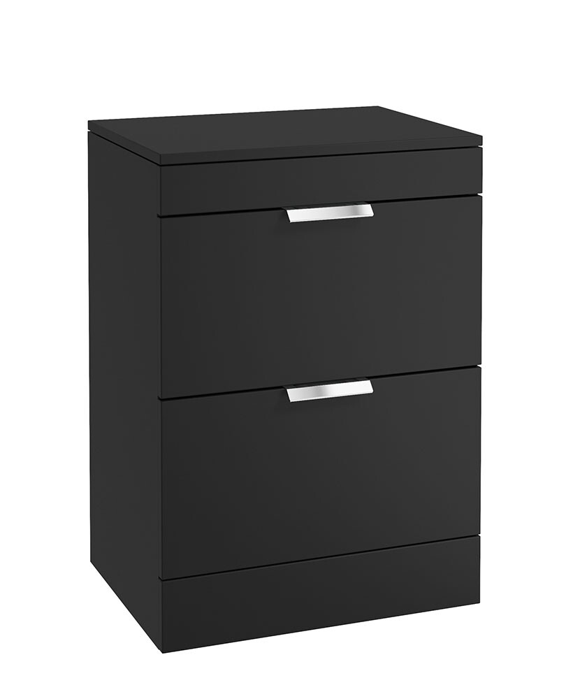 SONAS STOCKHOLM 60cm Floor Standing Two Drawer Matt Khaki Countertop Vanity Unit - Brushed Chrome Handle