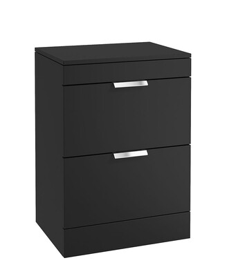 SONAS STOCKHOLM 60cm Floor Standing Two Drawer Matt Khaki Countertop Vanity Unit - Brushed Chrome Handle