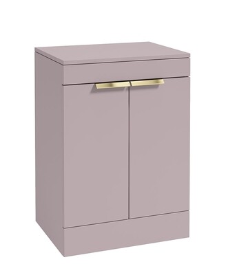 SONAS STOCKHOLM 60cm Floor Standing Two Door Matt Cashmere Pink Countertop Vanity Unit - Brushed Gold Handle