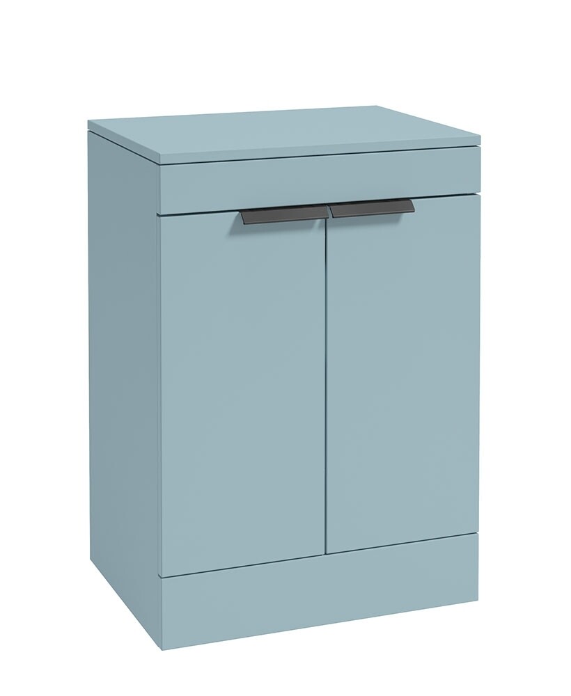 SONAS STOCKHOLM 60cm Floor Standing Two Door Matt Morning Sky Blue Countertop Vanity Unit - Matt Black Handle