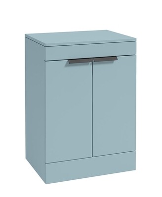 SONAS STOCKHOLM 60cm Floor Standing Two Door Matt Morning Sky Blue Countertop Vanity Unit - Matt Black Handle
