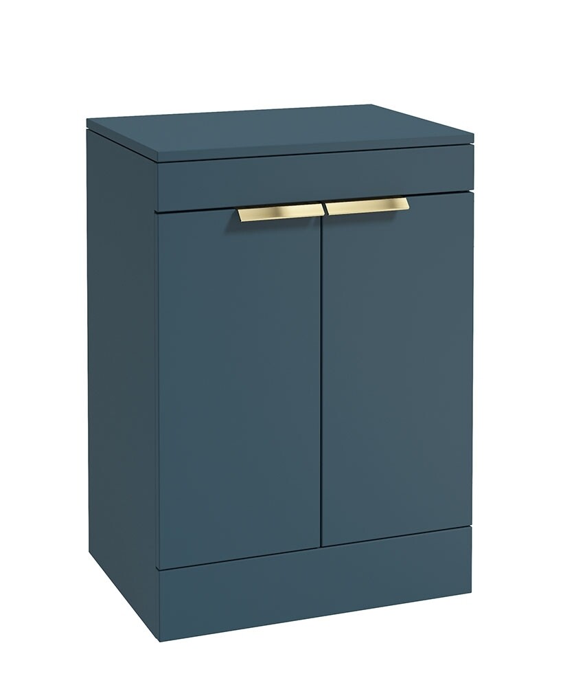 SONAS STOCKHOLM 60cm Floor Standing Two Door Matt Ocean Blue Countertop Vanity Unit - Brushed Gold Handle