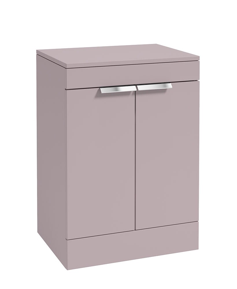 SONAS STOCKHOLM 60cm Floor Standing Two Door Matt Cashmere Pink Countertop Vanity Unit - Brushed Chrome Handle