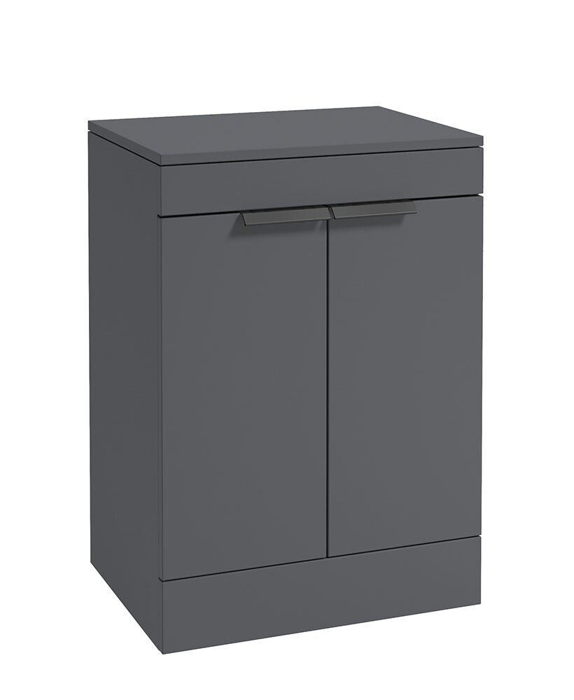 SONAS STOCKHOLM 60cm Floor Standing Two Door Matt Midnight Grey Countertop Vanity Unit - Matt Black Handle