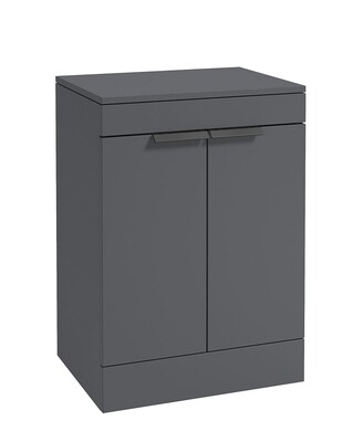 SONAS STOCKHOLM 60cm Floor Standing Two Door Matt Midnight Grey Countertop Vanity Unit - Matt Black Handle