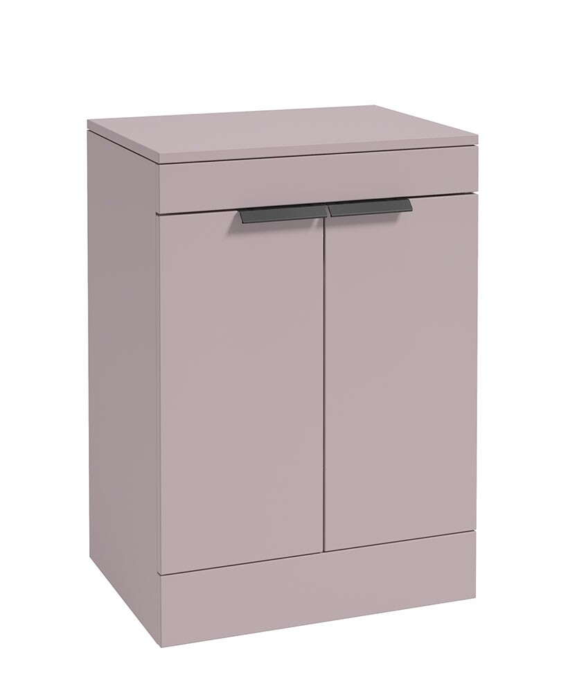 SONAS STOCKHOLM 60cm Floor Standing Two Door Matt Cashmere Pink Countertop Vanity Unit - Matt Black Handle