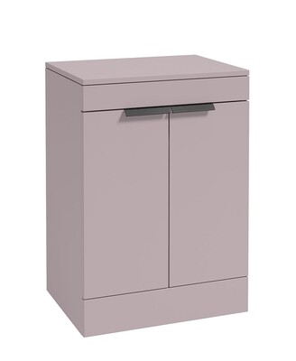 SONAS STOCKHOLM 60cm Floor Standing Two Door Matt Cashmere Pink Countertop Vanity Unit - Matt Black Handle
