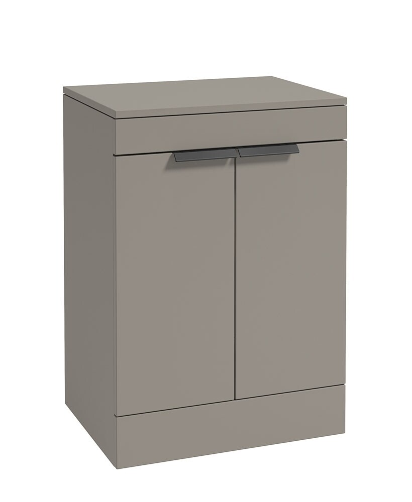 SONAS STOCKHOLM 60cm Floor Standing Two Door Matt Arctic Grey Countertop Vanity Unit - Matt Black Handle