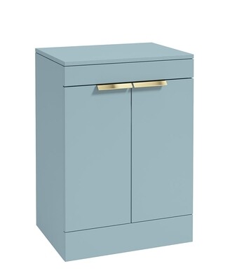 SONAS STOCKHOLM 60cm Floor Standing Two Door Matt Morning Sky Blue Countertop Vanity Unit - Brushed Gold Handle
