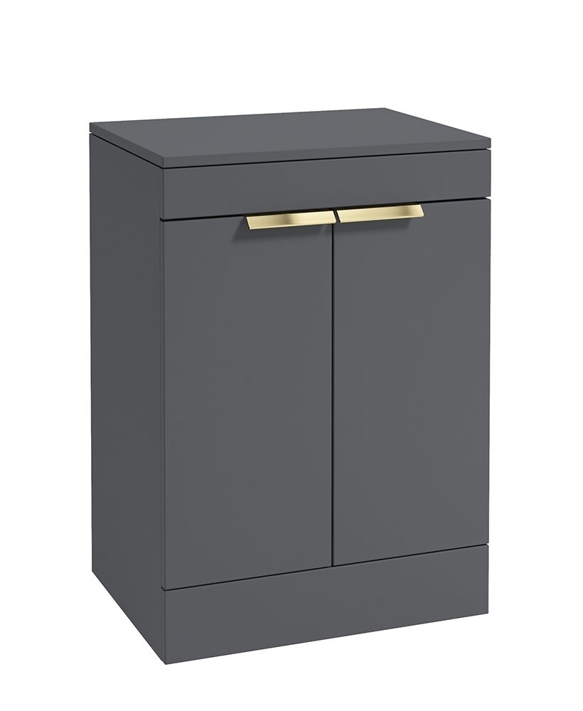 SONAS STOCKHOLM 60cm Floor Standing Two Door Matt Midnight Grey Countertop Vanity Unit - Brushed Gold Handle