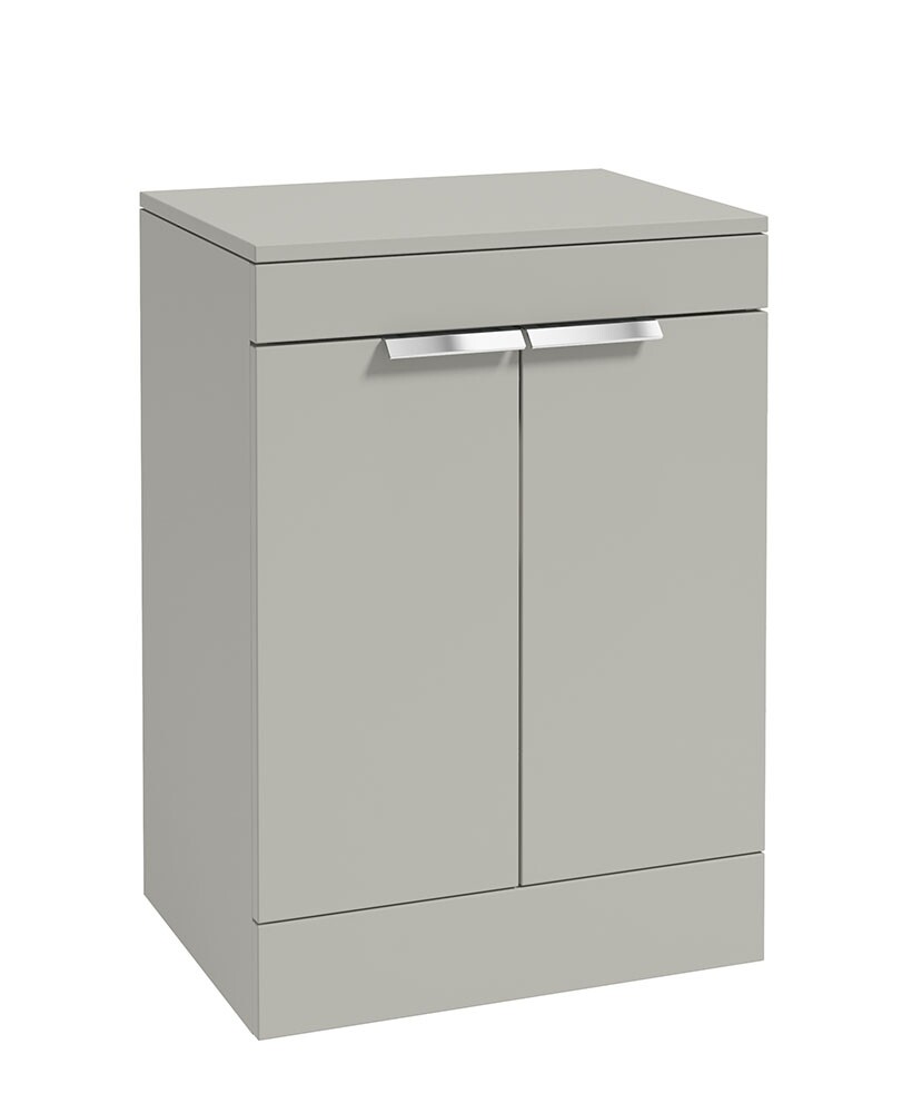 SONAS STOCKHOLM 60cm Floor Standing Two Door Matt Khaki Countertop Vanity Unit - Brushed Chrome Handle