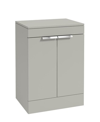 SONAS STOCKHOLM 60cm Floor Standing Two Door Matt Khaki Countertop Vanity Unit - Brushed Chrome Handle