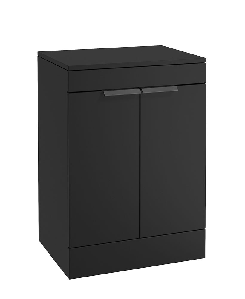 SONAS STOCKHOLM 60cm Floor Standing Two Door Matt Black Countertop Vanity Unit - Matt Black Handle
