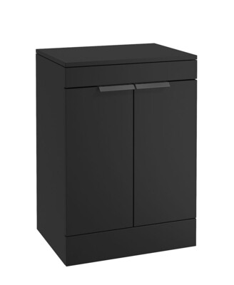 SONAS STOCKHOLM 60cm Floor Standing Two Door Matt Black Countertop Vanity Unit - Matt Black Handle