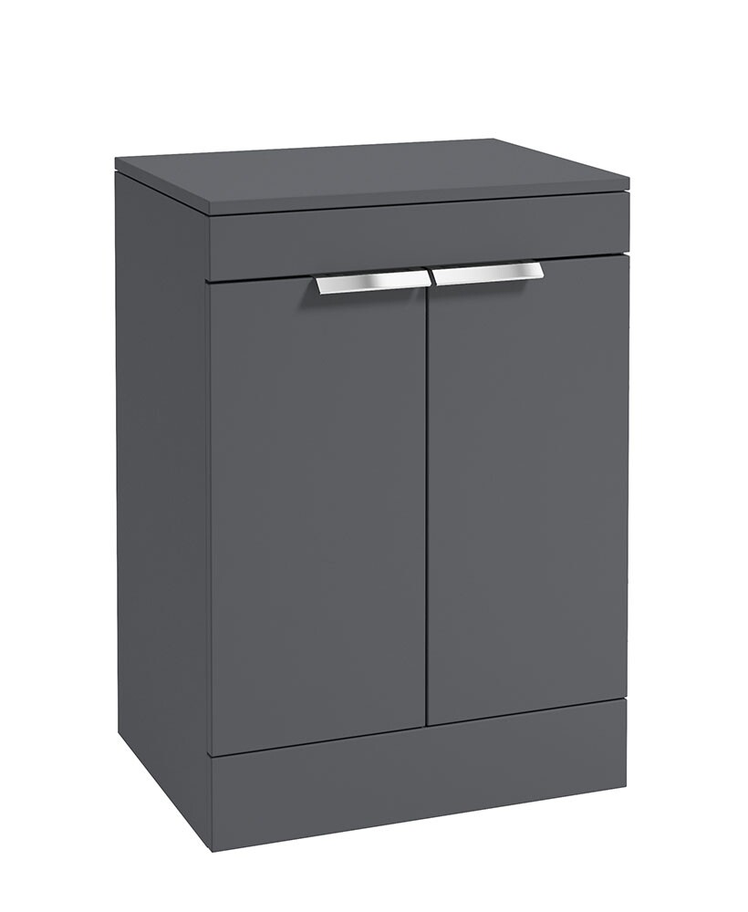 SONAS STOCKHOLM 60cm Floor Standing Two Door Matt Midnight Grey Countertop Vanity Unit - Brushed Chrome Handle