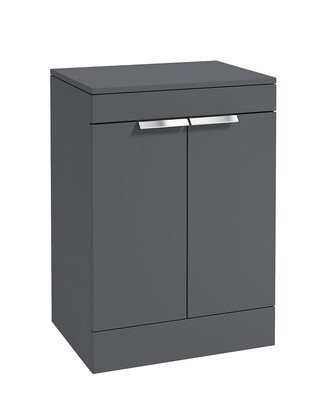 SONAS STOCKHOLM 60cm Floor Standing Two Door Matt Midnight Grey Countertop Vanity Unit - Brushed Chrome Handle
