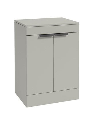 SONAS STOCKHOLM 60cm Floor Standing Two Door Matt Khaki Countertop Vanity Unit - Matt Black Handle