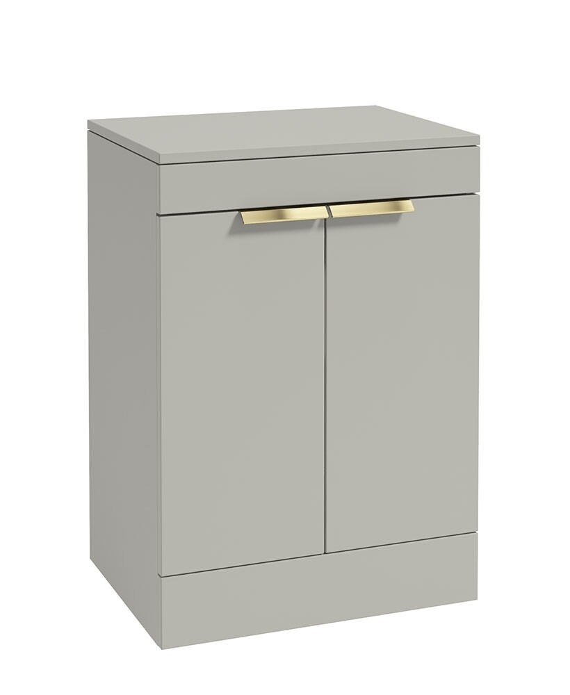 SONAS STOCKHOLM 60cm Floor Standing Two Door Matt Khaki Countertop Vanity Unit - Brushed Gold Handle