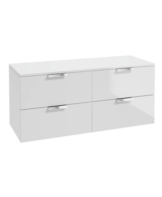 SONAS STOCKHOLM 120cm Four Drawer Gloss White Countertop Vanity Unit - Brushed Chrome Handle
