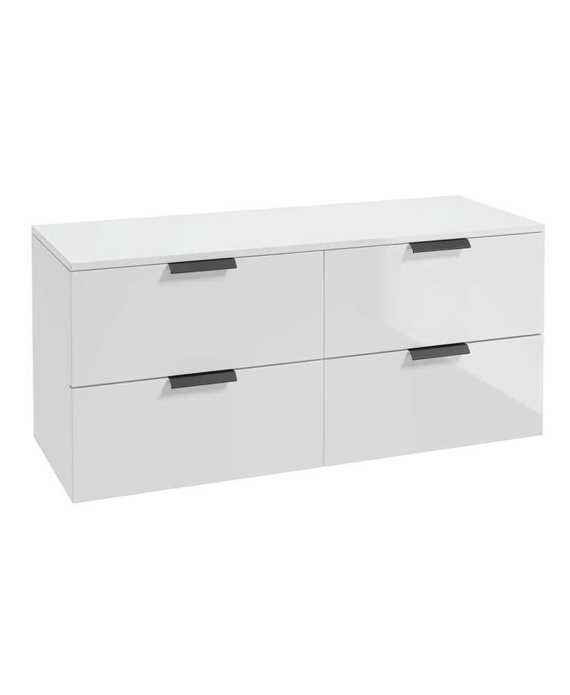 SONAS STOCKHOLM 120cm Four Drawer Gloss White Countertop Vanity Unit - Matt Black Handle