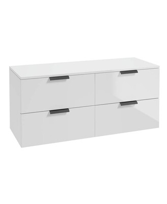 SONAS STOCKHOLM 120cm Four Drawer Gloss White Countertop Vanity Unit - Matt Black Handle