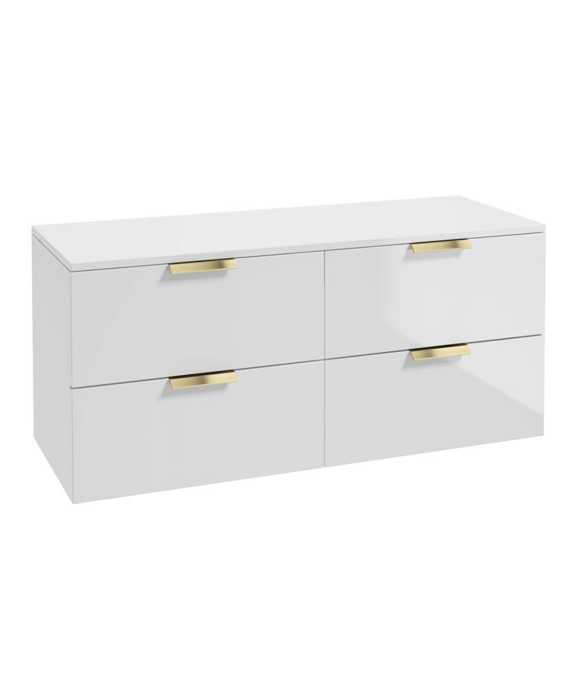 SONAS STOCKHOLM 120cm Four Drawer Gloss White Countertop Vanity Unit - Brushed Gold Handle