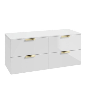 SONAS STOCKHOLM 120cm Four Drawer Gloss White Countertop Vanity Unit - Brushed Gold Handle