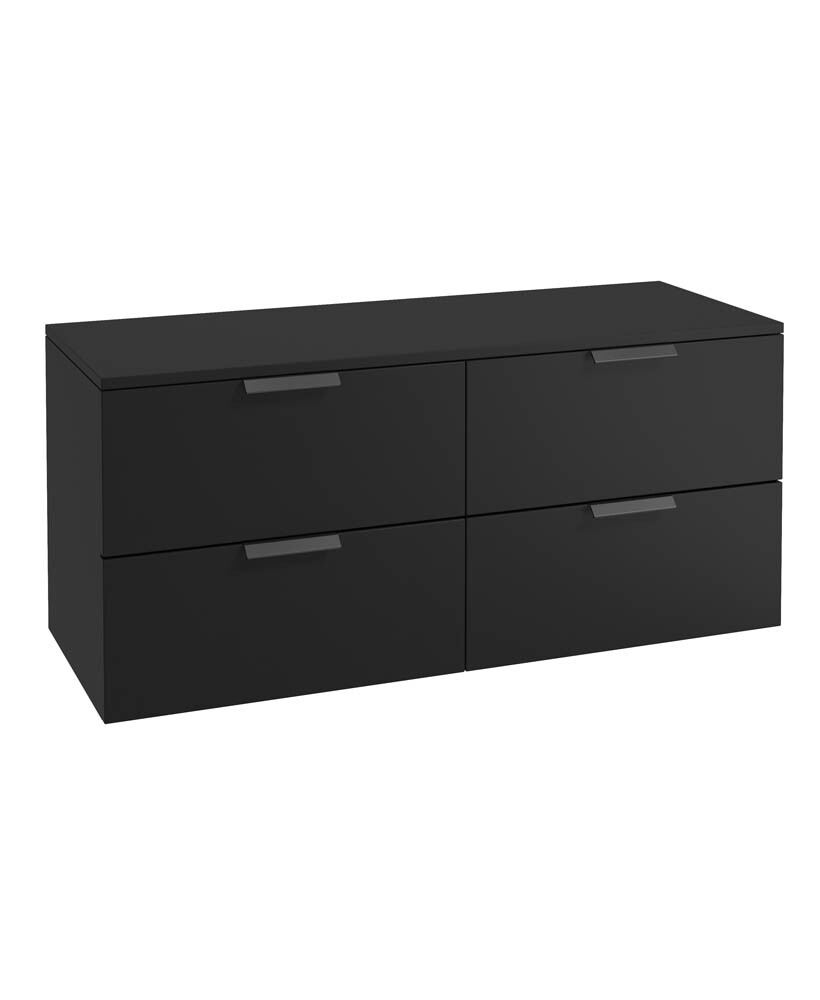 SONAS STOCKHOLM 120cm Four Drawer Matt Black Countertop Vanity Unit - Matt Black Handle