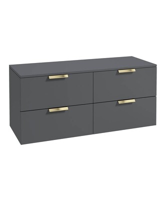 SONAS STOCKHOLM 120cm Four Drawer Matt Midnight Grey Countertop Vanity Unit - Brushed Gold Handle