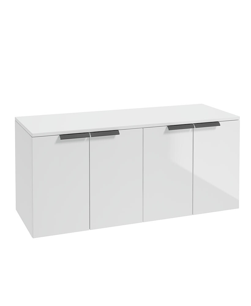 SONAS STOCKHOLM 120cm Four Door Gloss White Countertop Vanity Unit - Matt Black Handle