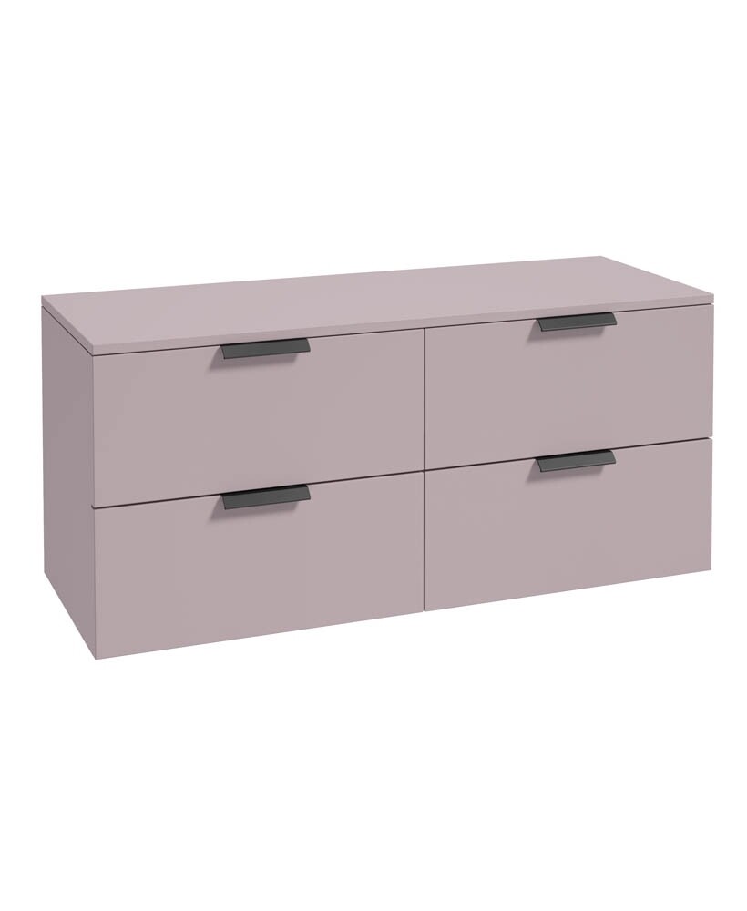 SONAS STOCKHOLM 120cm Four Drawer Matt Cashmere Pink Countertop Vanity Unit - Matt Black Handle