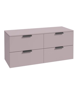 SONAS STOCKHOLM 120cm Four Drawer Matt Cashmere Pink Countertop Vanity Unit - Matt Black Handle