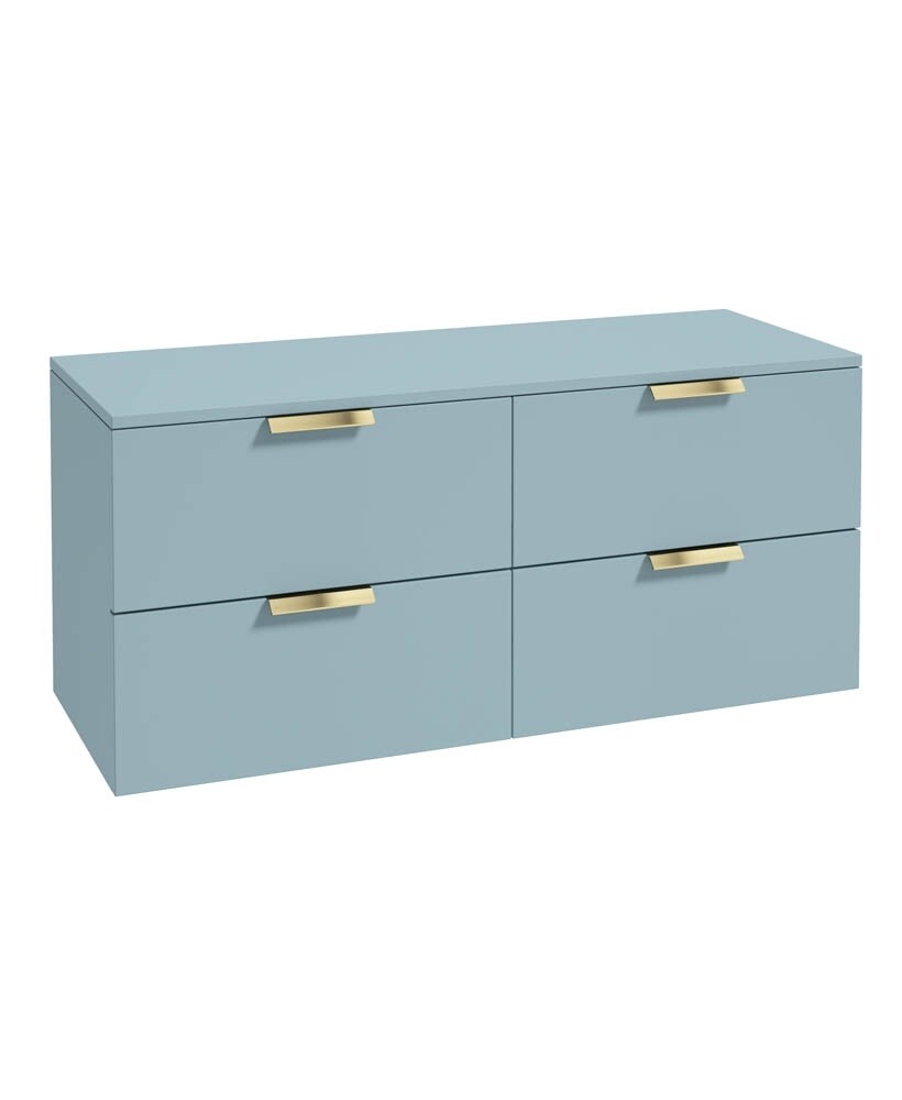 SONAS STOCKHOLM 120cm Four Drawer Matt Morning Sky Blue Countertop Vanity Unit - Brushed Gold Handle