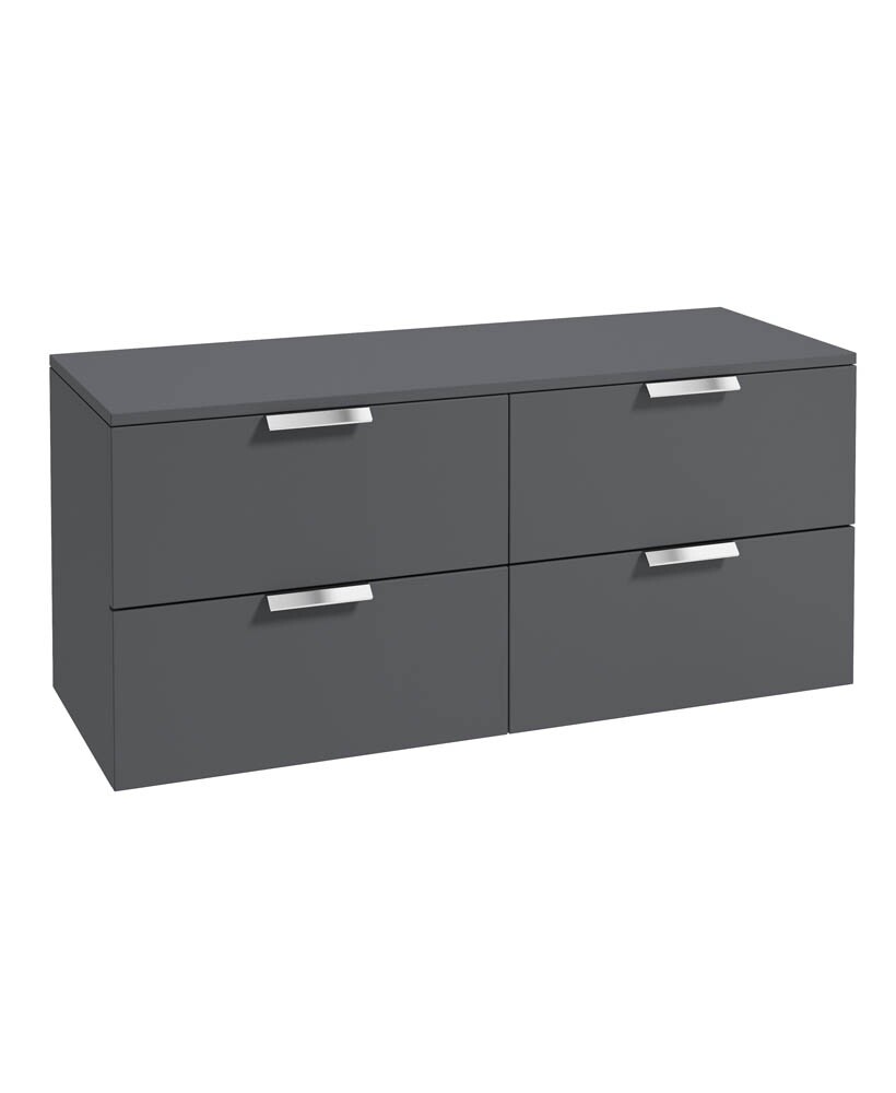 SONAS STOCKHOLM 120cm Four Drawer Matt Midnight Grey Countertop Vanity Unit - Brushed Chrome Handle