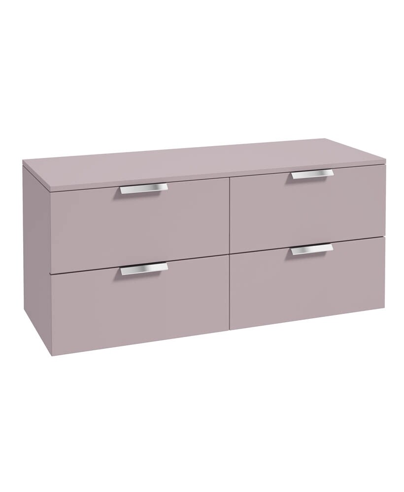 SONAS STOCKHOLM 120cm Four Drawer Matt Cashmere Pink Countertop Vanity Unit - Brushed Chrome Handle