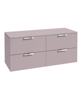 SONAS STOCKHOLM 120cm Four Drawer Matt Cashmere Pink Countertop Vanity Unit - Brushed Chrome Handle