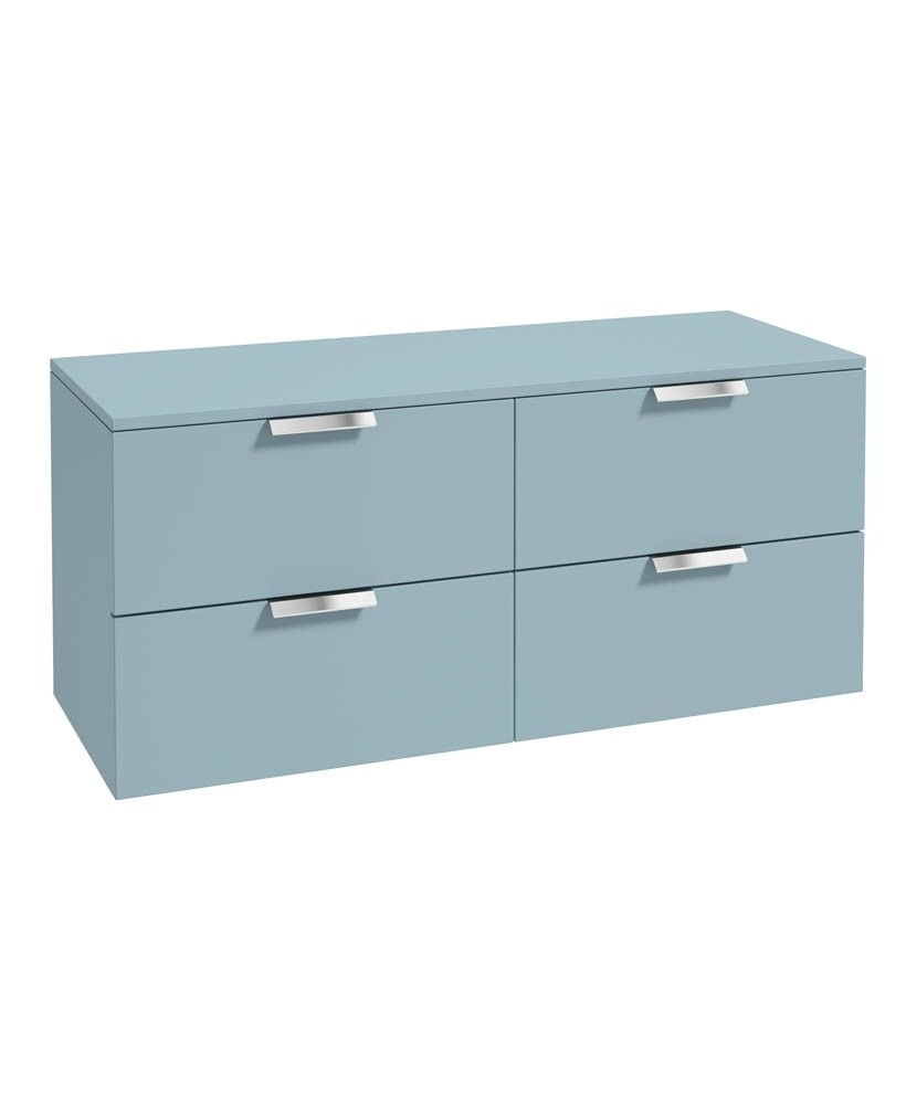 SONAS STOCKHOLM 120cm Four Drawer Matt Morning Sky Blue Countertop Vanity Unit - Brushed Chrome Handle