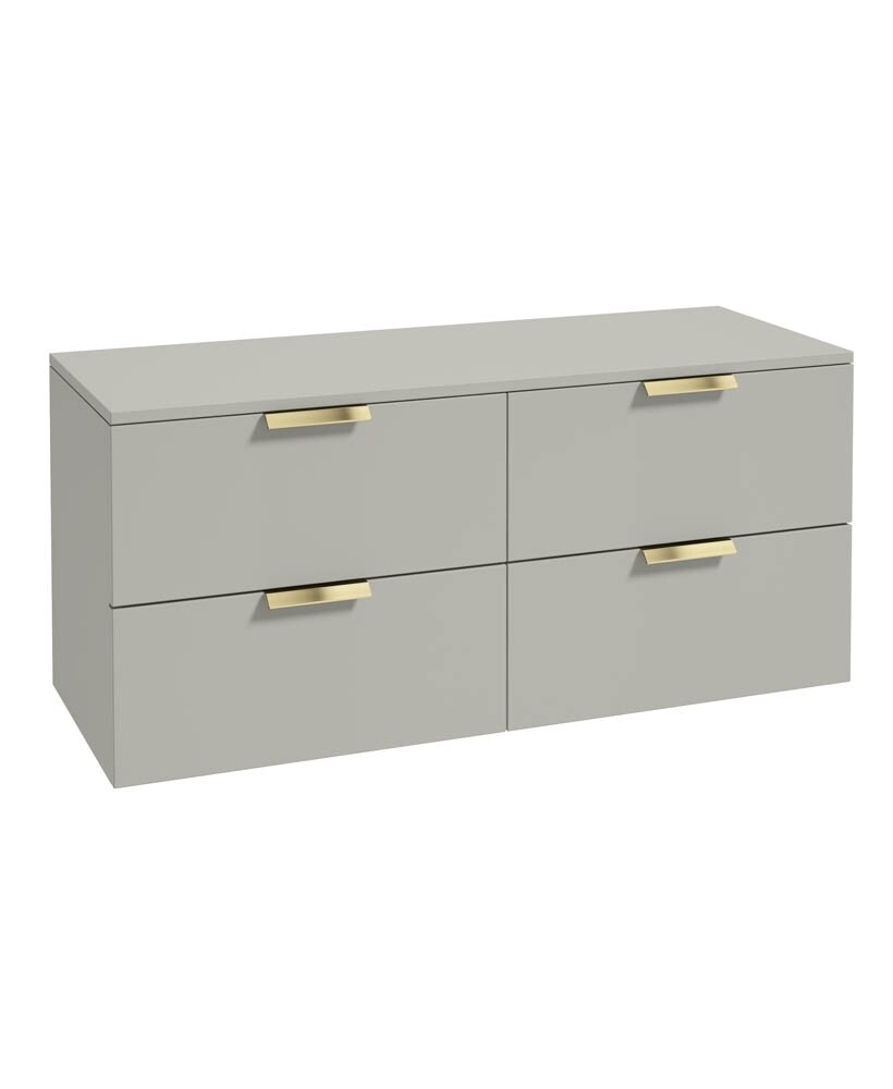 SONAS STOCKHOLM 120cm Four Drawer Matt Arctic Grey Countertop Vanity Unit - Brushed Gold Handle