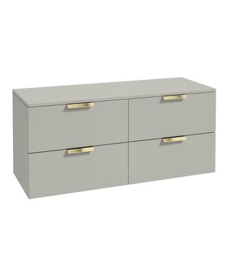 SONAS STOCKHOLM 120cm Four Drawer Matt Arctic Grey Countertop Vanity Unit - Brushed Gold Handle