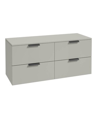 SONAS STOCKHOLM 120cm Four Drawer Matt Arctic Grey Countertop Vanity Unit - Matt Black Handle