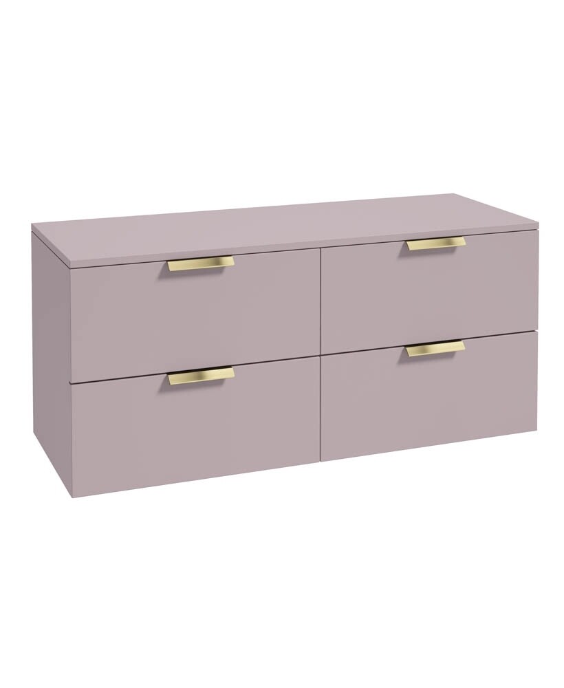 SONAS STOCKHOLM 120cm Four Drawer Matt Cashmere Pink Countertop Vanity Unit - Brushed Gold Handle