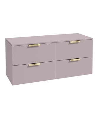 SONAS STOCKHOLM 120cm Four Drawer Matt Cashmere Pink Countertop Vanity Unit - Brushed Gold Handle